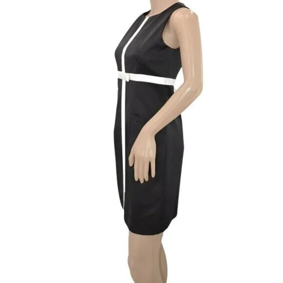 Odessa Black White Color Block Ribbon Bow Satin Shift Sheath Mini Dress XS 2 - Picture 2 of 6